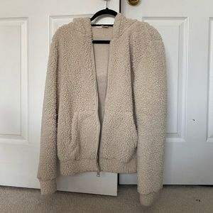 Tan fuzzy zip up / teddy coat / Fuzzy bomber